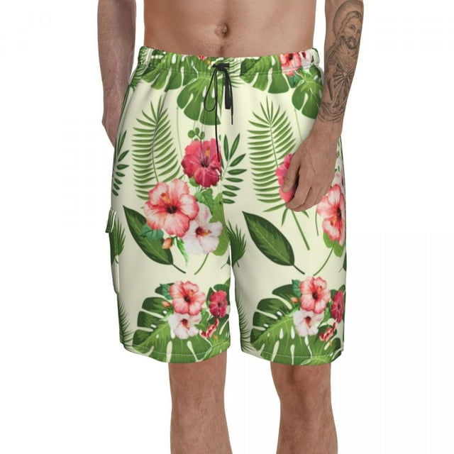 Hibiscus Board Shorts Beach Swimming Trunks Polyester Funny Men Swim Trunks