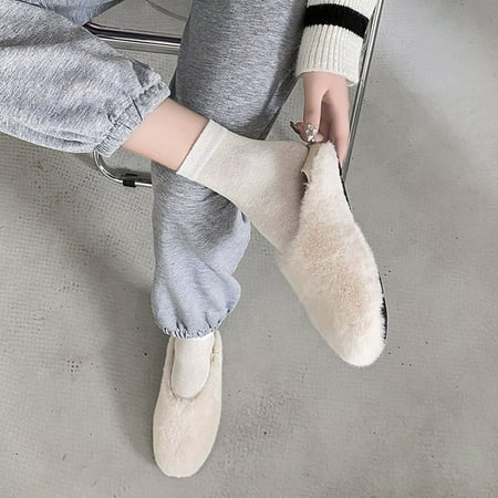 

FITORON Womens Slippers- Plush Shoes Autumn and Winter Comfort Plus Velvet Warm Cotton Shoes Home Flat Lazy Drag Beige 37
