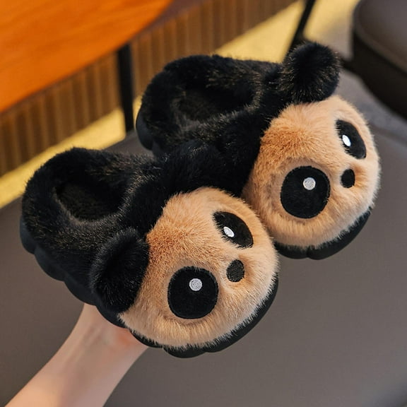 SGFCWSX Kids Panda Fuzzy Slippers Warm Indoor Footwear for Girls Boys Cute Home Shoes Coffee Size 2.5-3 Years