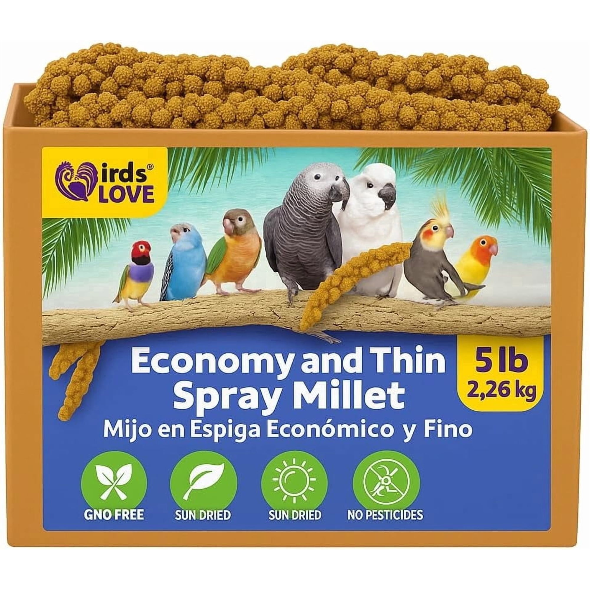 Birds LOVE Economy & Special Spray Millet for Birds, No Stems Non-GMO Sun-Dried Edible Millet Tops for Cockatiels, Lovebirds, Parakeets, Finches & Canaries, 5 lb