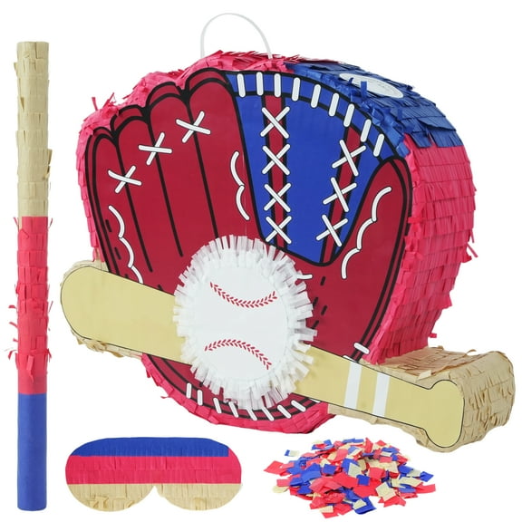 JBeeCtrl Baseball Pinata for Boys Bundle with a Blindfold and Bat Baseball Pinata  for Birthday Party Supplies Decorations Baseball Sports Party Supplies(16.5"x12.2"x3.5")