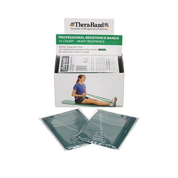THERABAND Resistance Bands, Level 4, Heavy Green, 4.6 lbs Resistance, 5 Foot, 15 Count