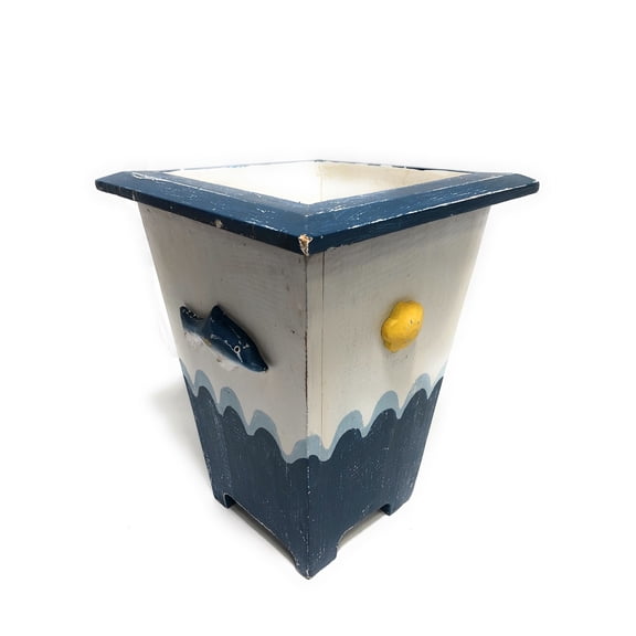 Nautical Trash can 12" - Wooden Vase - Coastal Decor | #ort1702530b
