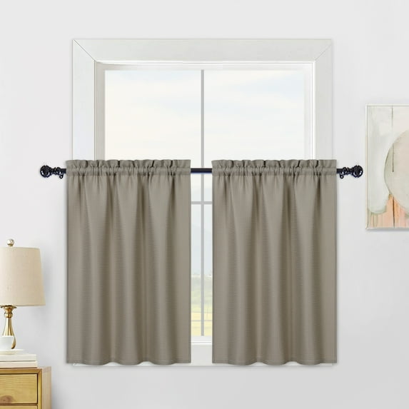 GlowSol Farmhouse Kitchen Curtains 30"W x 24"L Waffle Weave Cafe Blackout Half Bathroom Window Curtain, Taupe, Set of 2