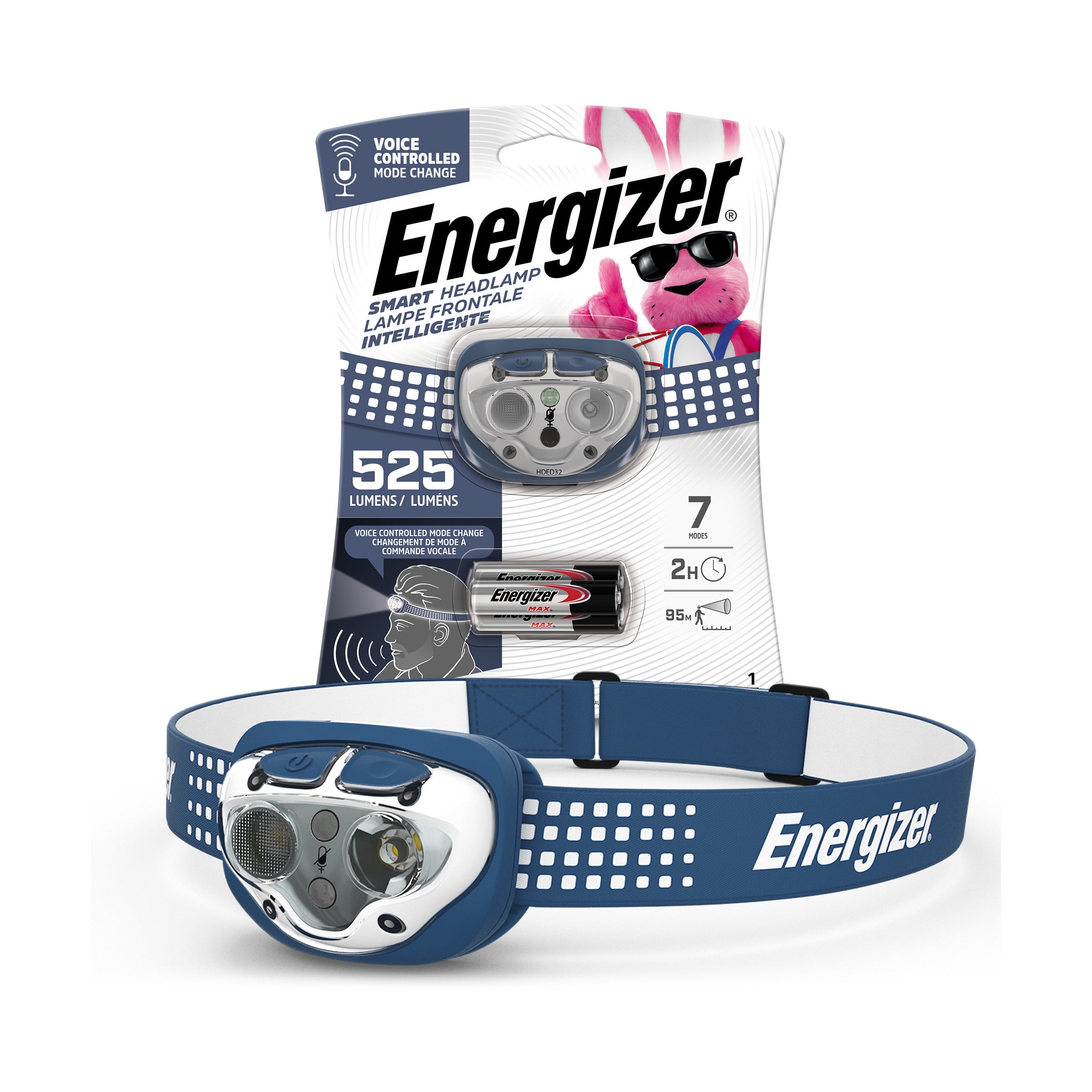 Energizer Smart Voice Controlled LED Headlamp, 525 Lumen Output, AAA Batteries Included