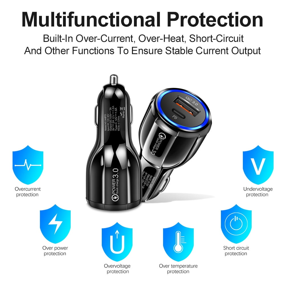 10-Pack Dual USB Car Charger QC3.0 Fast Charging, USB Cigarette Lighter Power Adapter Compatible with iPhone 14 13 12 11 Pro Max Mini X XR 8/7/6, Samsung Galaxy S23 S22 S20 S10 S9, Note20, GPS, Black