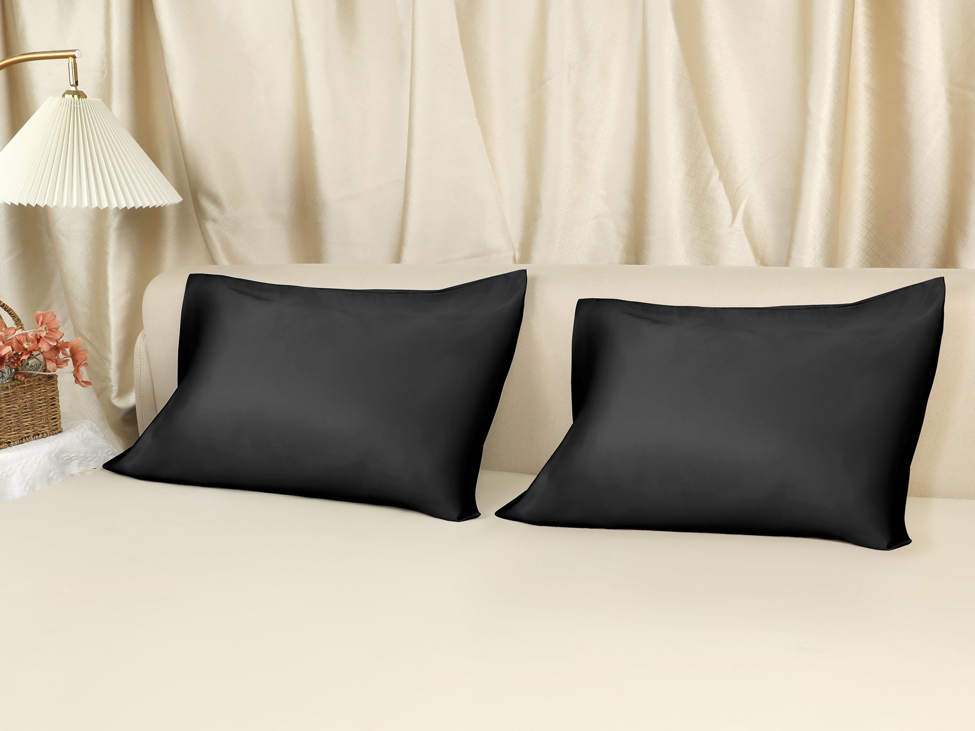Unique Bargains Satin Pillow Case Cooling Pillowcases with Envelope Closure Queen Black