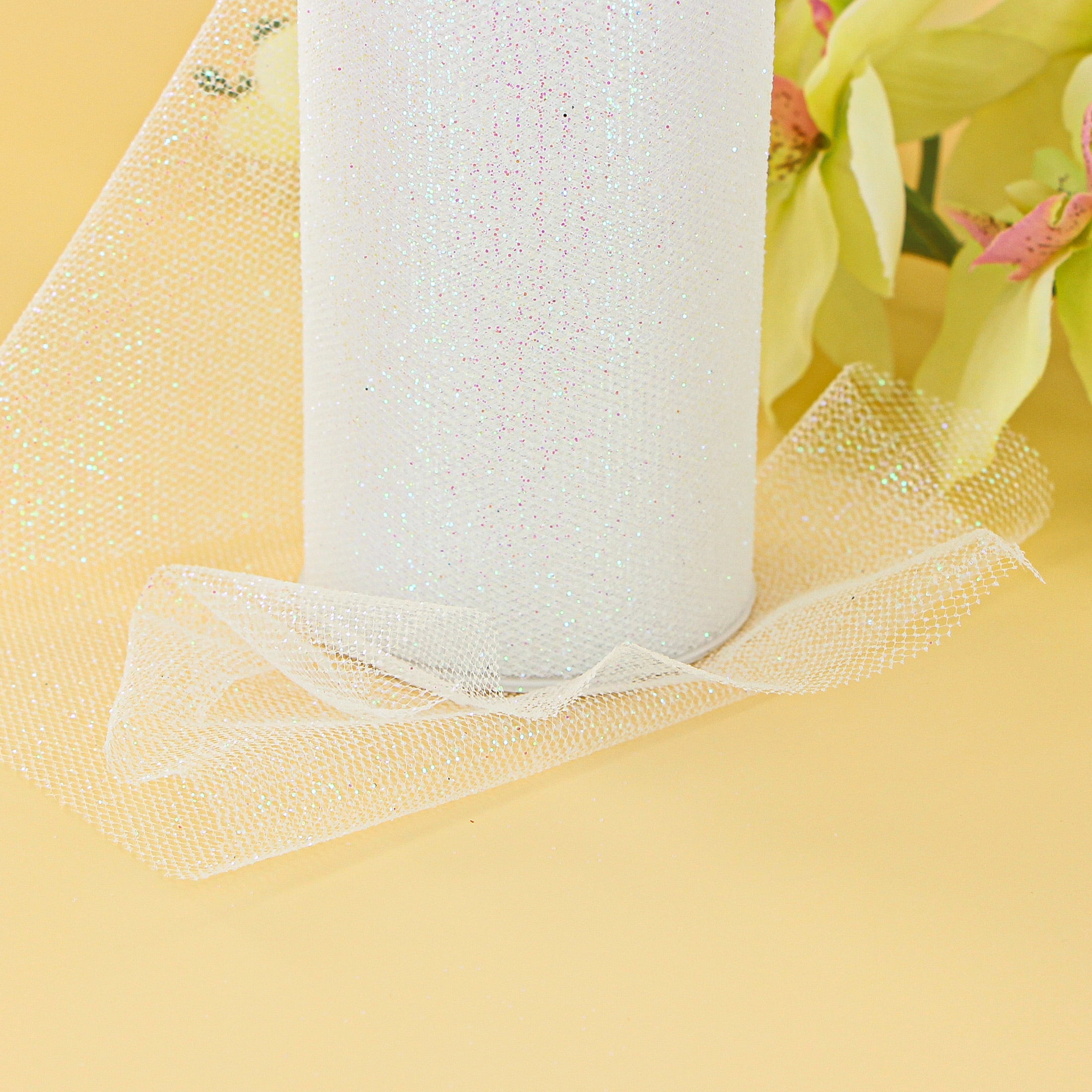 UNIQUE CREATIV, Ribbon, Tulle, Opal with Glitter, 100% nylon, 152mm x 13.71m (6" x 15 yds)