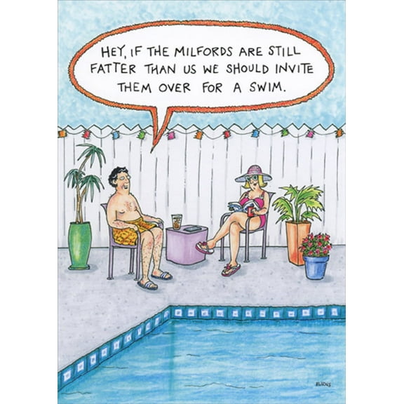 Oatmeal Studios Couple Sitting Poolside Humorous / Funny Birthday Card