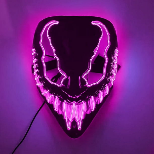 Máscara Venobat de Halloween con luz LED para adultos y niños: paquete de 2, máscara de neón con ojos brillantes oscuros y malvados con 3 modos de iluminación, cable eL, regalo ideal para hombres y m