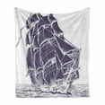 thumbnail image 1 of Nautical Soft Flannel Fleece Throw Blanket, Old Sail Boat in the Ocean on White Background Pirate Treasure Retro Illustration, Cozy Plush for Indoor and Outdoor Use, 70" x 90", Lavender, by Ambesonne, 1 of 6