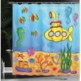 thumbnail image 4 of Ambesonne Yellow Submarine Shower Curtain, Submarine Seahorse, 69"Wx84"L, Marigold and Aqua, 4 of 5