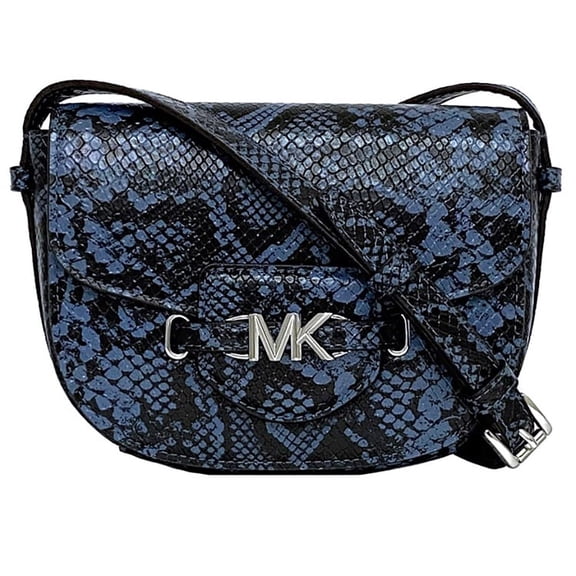 Michael Kors Women's Small Reed Leather Saddle Crossbody Bag Snakeskin Denim