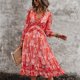 thumbnail image 3 of Vestido de manga larga con estampado floral,Vestido con cuello en V y manga larga Vestido midi Mujer Elegante Vestido de manga larga Grado profesional, 3 of 6