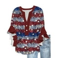 thumbnail image 3 of Feancey 4th of July Tops for Women Ruffle 3/4 Sleeve Henley Shirts Holiday Casual American Flag Print Blouse Button up V Neck Loose Tshirts Multicolor S, 3 of 6
