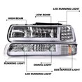 thumbnail image 2 of PIT66 LED Headlights, fit for 99-02 Chevy Silverado 1500 2500 Clear Lens Chrome Housing Amber Reflector, 2 of 9