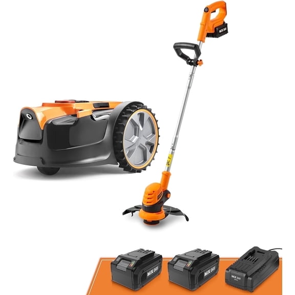 LawnMaster OcuMow™ Robot Lawn Mower with Cordless 24V MAX 10” Grass Trimmer Combo Kit Perimeter Wire Free for Small Yards 2000-4000 Square Ft Optical Navigation Automatic Obstacle Avoidance Spot Cut
