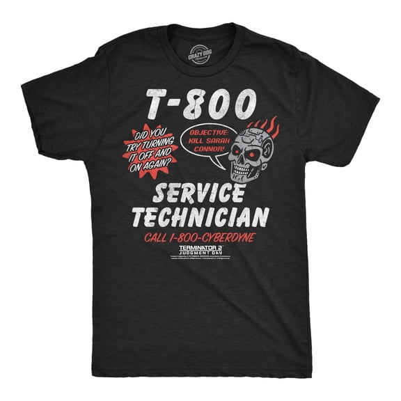 Mens Funny T Shirts T 800 Service Technician Sarcastic Terminator 2 Movie Tee For Men Graphic Tees