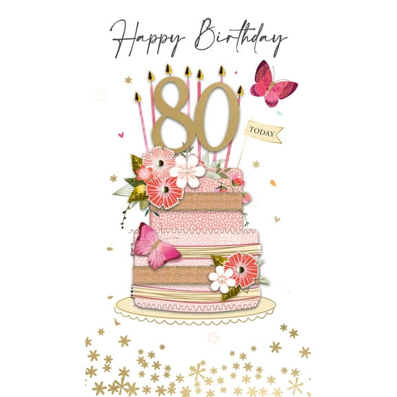 Handmade "Champagne" Greeting Card 80th Birthday Floral Cake