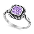 thumbnail image 3 of Princess Cut Oxidized Design Lavender CZ Ring 925 Sterling Silver Size 12, 3 of 6