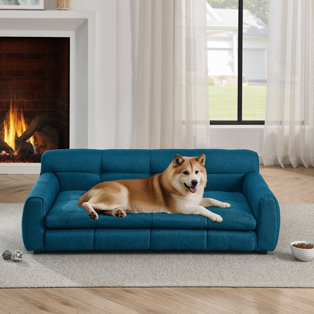 Pet Bed For Big And Oversized Dogs, Durable Elevated Dog Sofa Bed, Comfortable Dog Sofa, Modern And Fashionable Linen Fabric Dog Sofa, Dark Blue