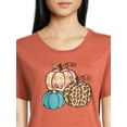 thumbnail image 4 of PositiviTees Women's Fall Graphic T-Shirt, Seasonal Short Sleeve Tee Pumpkin Trio, Sizes S-3XL, 4 of 5