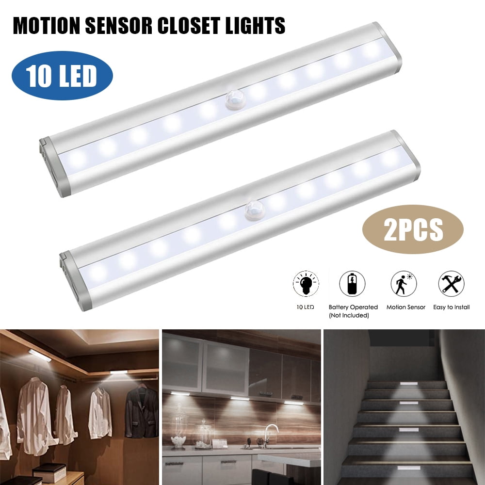10 LED Motion Sensor Lights PIR Wireless Night Light Battery Cabinet Stair Lamp 