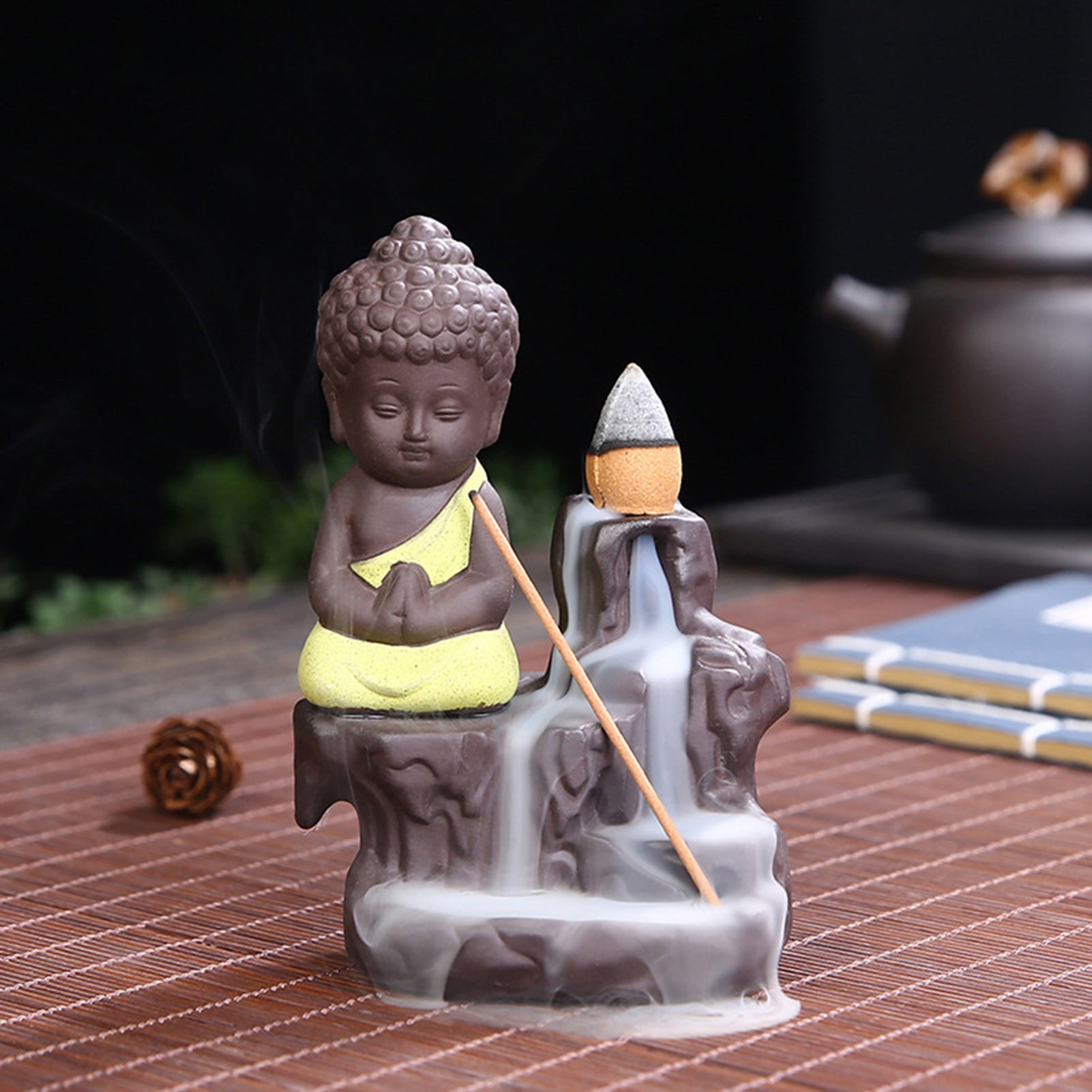 Monk Buddha Smoke Backflow Incense Burner Ceramic Censer Home Temple Craft Decor 