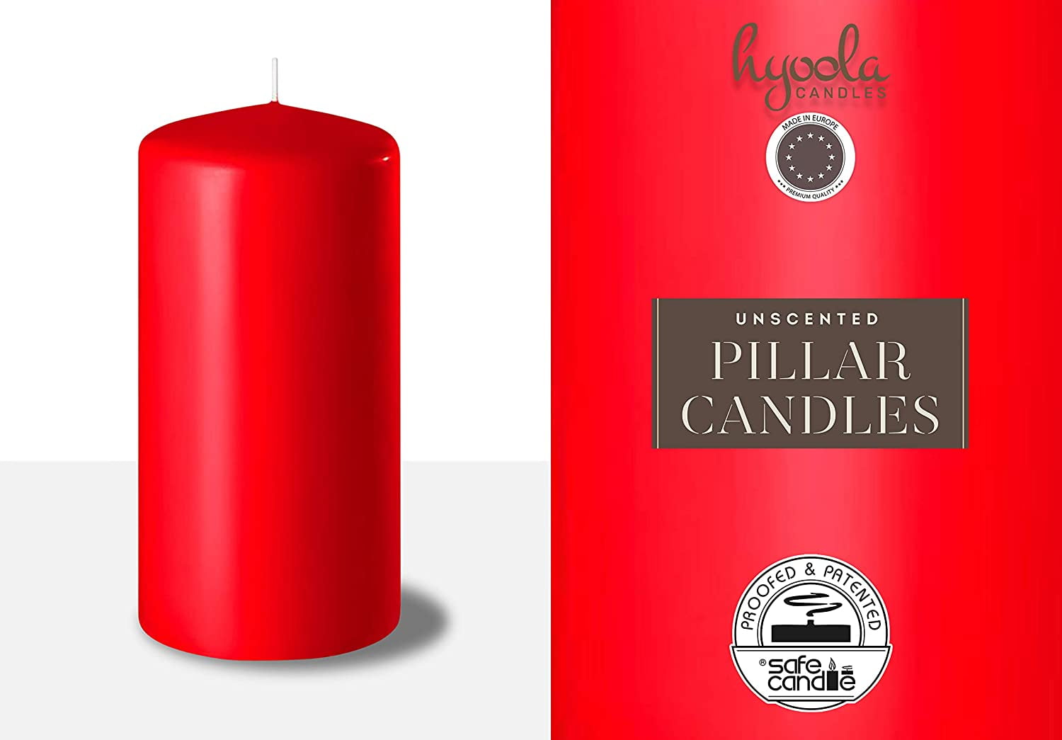 Hyoola 2 x 4 Red Unscented European Made Pillar Candles, Dripless Paraffin Wax with Smokeless Cotton Wicks, 24-Pack