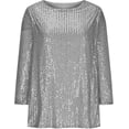thumbnail image 5 of Womens Sparkly Sequin Tops Dressy Casual 3/4 Sleeve V Neck Shirts Holiday Glitter Shimmer Top Evening Night Glitter Party Outfits, 5 of 5
