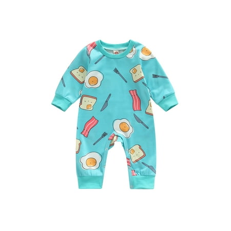 

Genuiskids Infant Baby Boys Girls Spring Fall Jumpsuit Newborn Cartoon Avocado/Bread Egg Print Long Sleeve Romper 0-24M