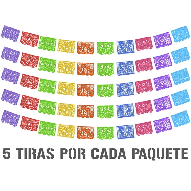 Papel picado DECORAMEC PAPEL PICADO Guirnaldas 5 tiras de 5 metros diseño de bodas colores vibrantes