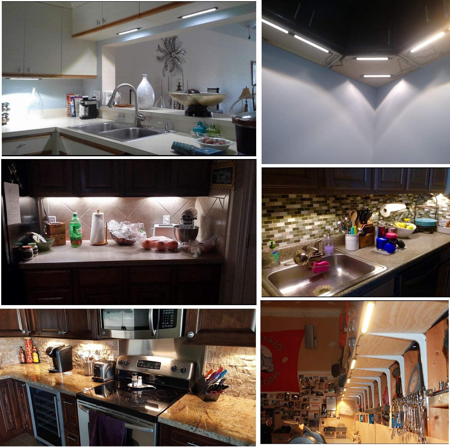 AIBOO LED Under Counter Light Rigid Bar Under Above Cabinet Plug in Kitchen Lights Linkable with Rocker Switch(4 Panels,Daylight White)
