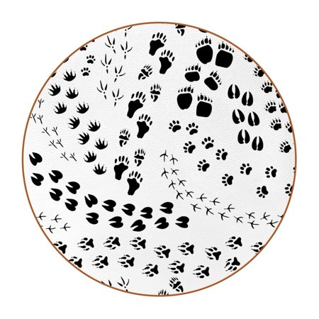 

OWNTA Black White Animal Paws Cats Dogs Claw Pattern Premium Microfiber Leather Round Coasters (6PCS) - 11x11 cm/4.3x4.3 in - Durable & Stylish Cup Mat Set