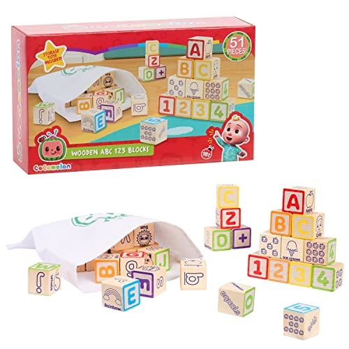 Simplemente juega Cocomelon Wooden Abc 123 Blocks Wooden Puzzles, Edades 18 meses