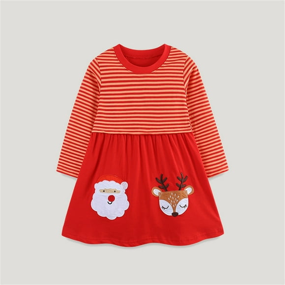 Girls Christmas Dresses Longsleeve Cartoon Dress Striped Casual Long Sleeve T Shirt Christmas Girls Dresses Size 6X Christmas Girls Dresses Size 14-16 Fancy Girls Dresses Size 12-14 Christmas Girls