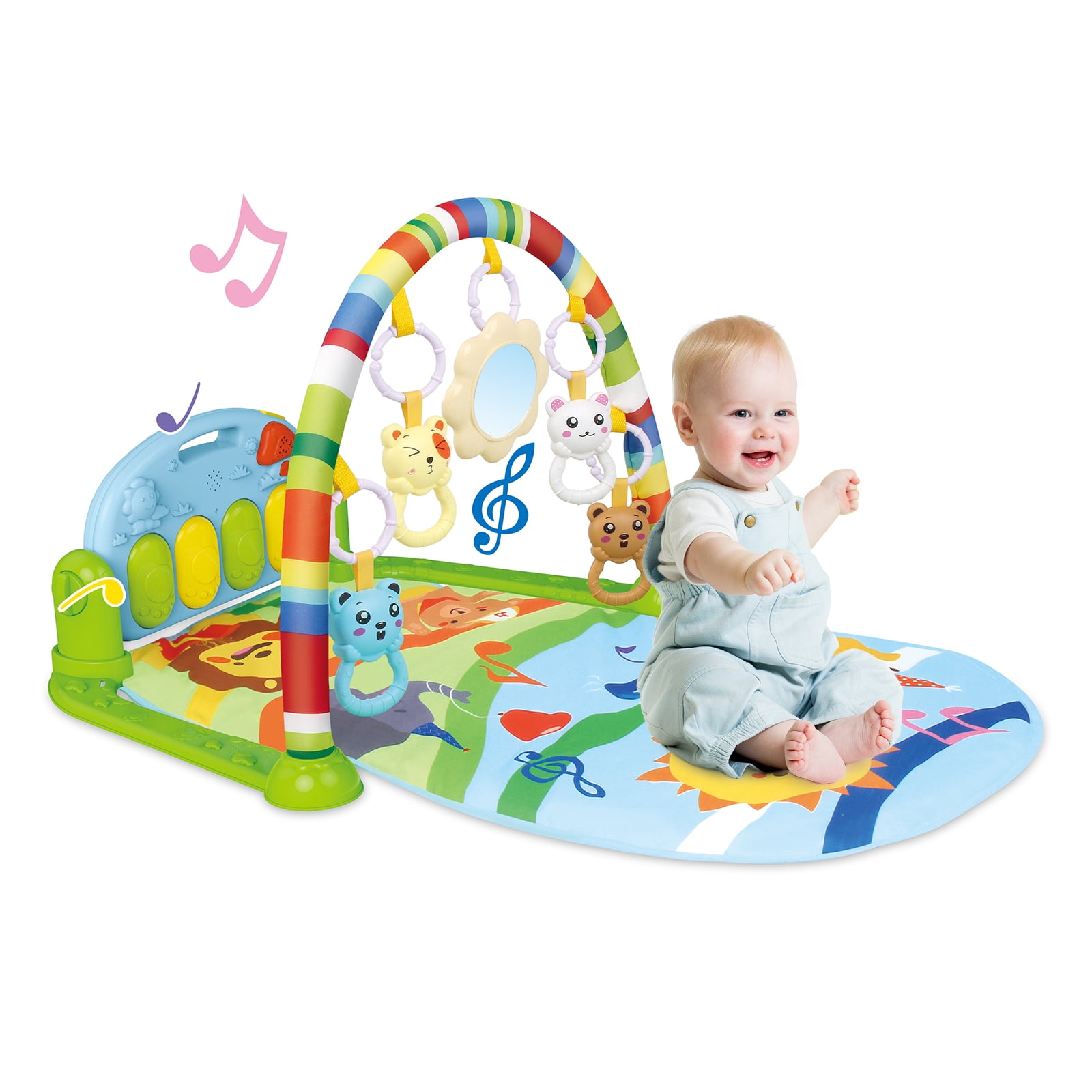 Babyeap 3-in-1 Baby Play Gym with Kick Piano and Tummy Time Mat