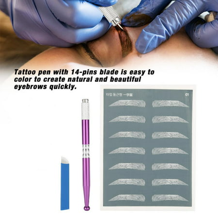 Ymiko Tattoo Eyebrow Tool Kit, Tattoo Eyebrow Kit,Semi-Permanent Eyebrow Manual Microblading Tattoo Makeup Tool Set Kit Pen Blade Needle