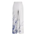 thumbnail image 3 of USNSM Women's Casual Pants Flower Prints Wide Legged Elegant Yoga Pants Drawstring Elastic Comfy Beach Palazzo Pants Purple L, 3 of 4