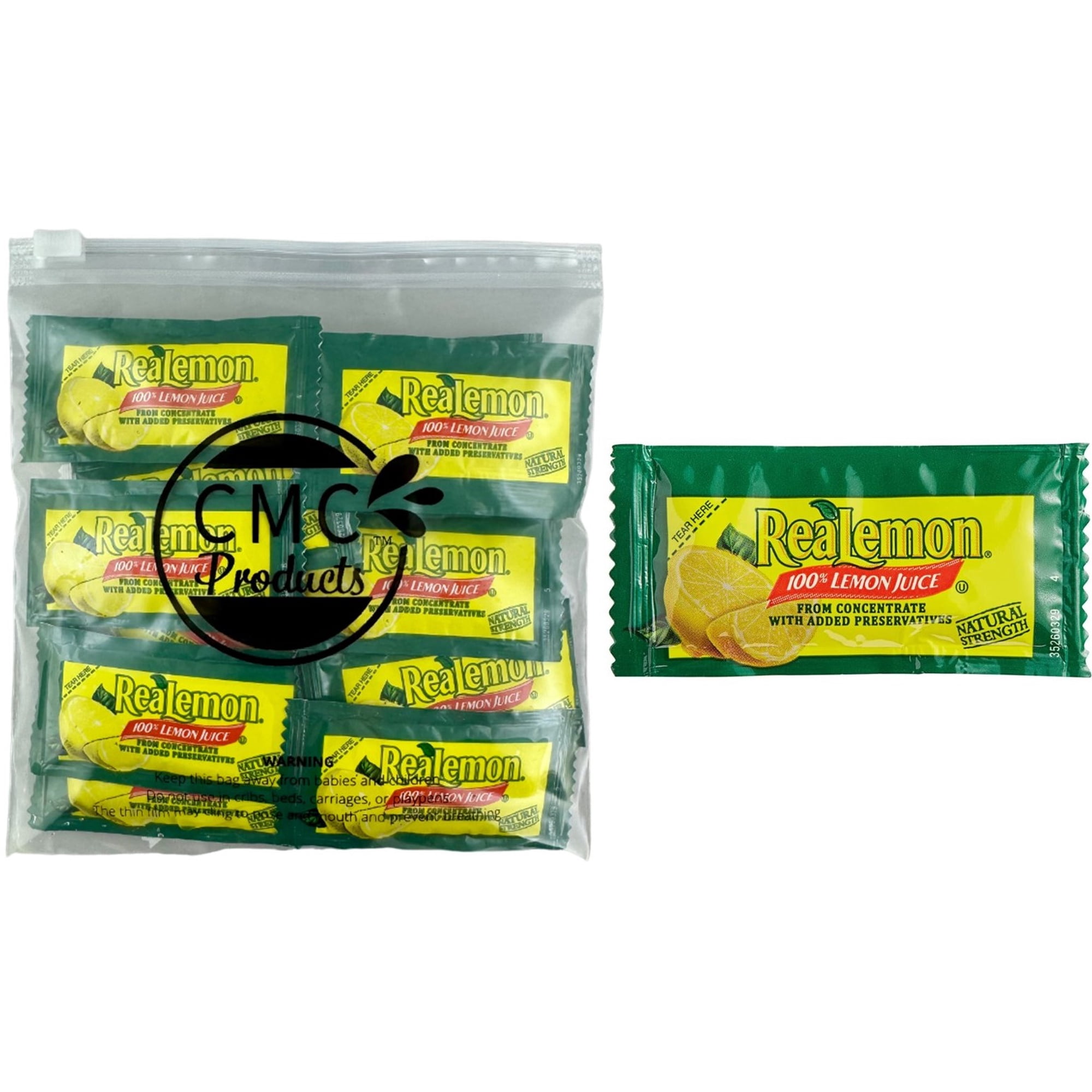 ReaLemon (4g) - 25 Lemon Juice Packets in Custom CMC Products Food Safe Slide Seal Bag, bundle, packaged by CMC Products (25Packets)