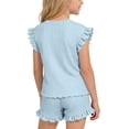 thumbnail image 5 of ITSAME Girls Summer Outfit 2-Piece Ruffle T-Shirt and Shorts Summer Casual Clothes Set Light Blue Size 2-3, 5 of 9