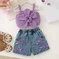 thumbnail image 2 of Ulanda Toddler Baby Girls Clothes Summer Outfits Ruffle Sleeve T-shirt + Shorts Cute Girl Clothing Set 6M-4T (Purple, 9-12 Months), 2 of 6