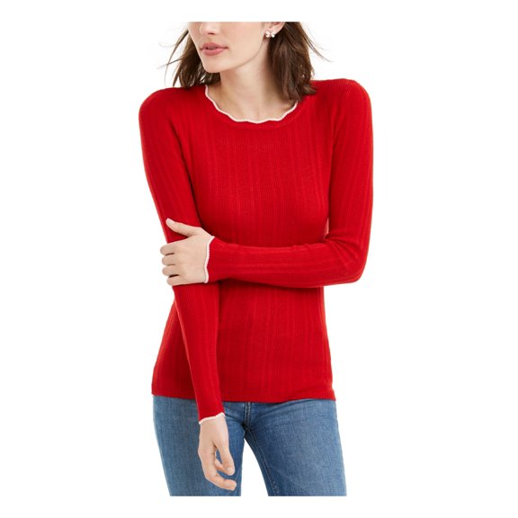 MAISON JULES Womens Red Long Sleeve Sweater Size: L