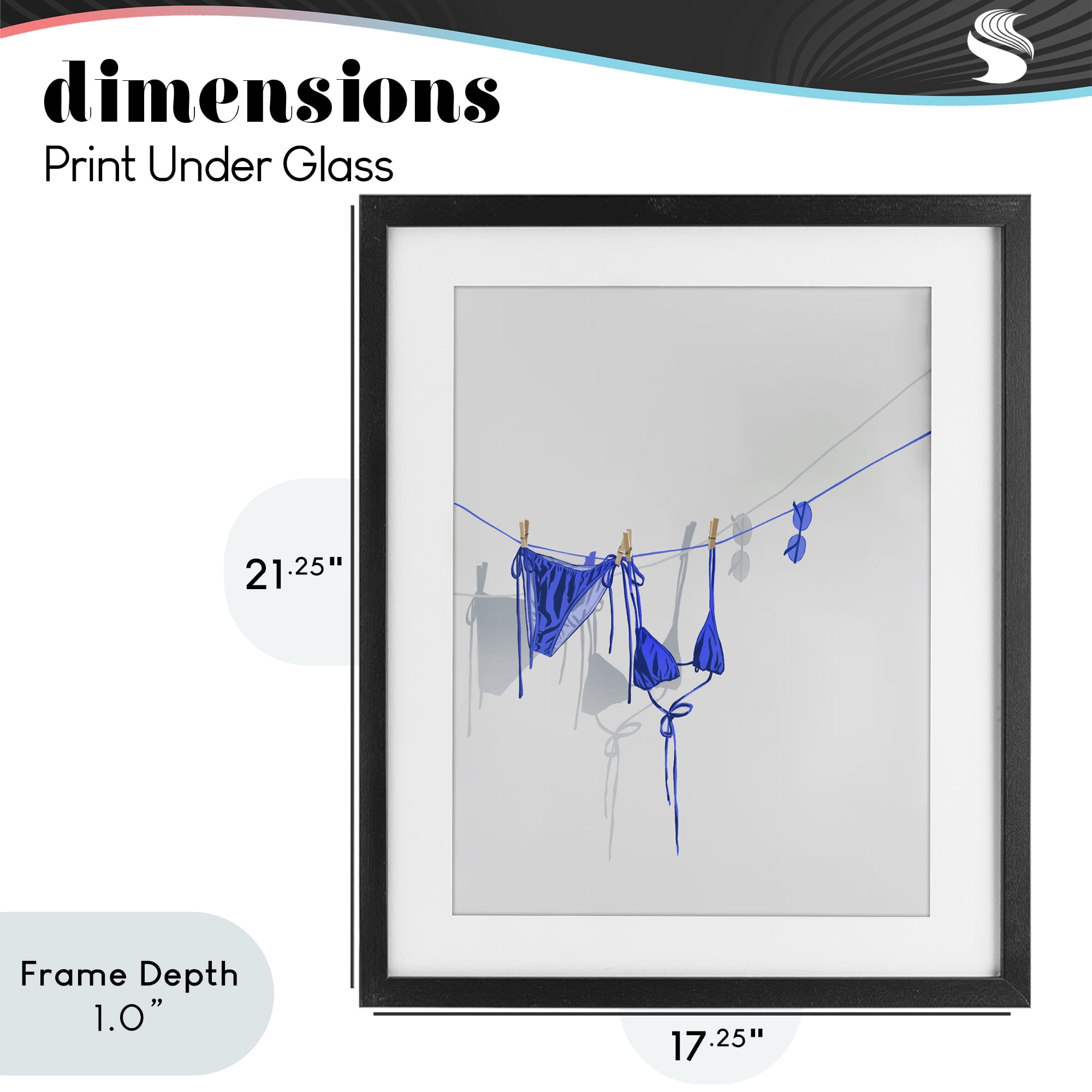 Stupell Industries Blue Bikini on Clothesline Black Framed Print Under Glass, design by Ziwei Li