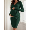 thumbnail image 7 of Sucegi Women's Ribbed Knit Maternity Wrap Nursing Dress, Long Sleeve V Neck Side Tie Maternity Dress for Fall Winter, 7 of 7