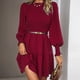 thumbnail image 4 of Gibobby Vestidos de sueter Vestido corto de manga larga con cuello de informal para mujer para otoño invierno color sólido(Rojo,M), 4 of 5