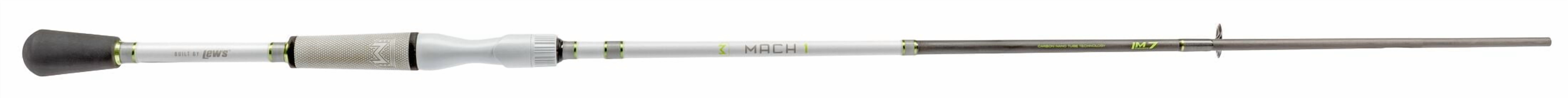 Lew’s MACH 1 Spinning Fishing Rod, 6-Foot 6-Inch, 2-Piece IM7 Graphite Rod with Medium-Light Power and Fast Action, Winn Dri-Tac Split-Grip, Graphite Skeletal Reel Seat, White/Black/Green