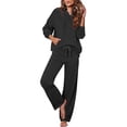 thumbnail image 2 of qolati Women's 2 Piece Outfits 2024 Trendy Long Sleeve Hoodies Sweater and Wide Leg Pants Tracksuit Casual Loose Knitted Sweatsuit Lounge Matching Sets, 2 of 7