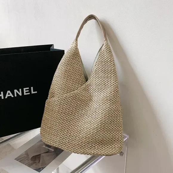 LNGOOR Fashion Straw Bag Designer Shoulder Bag Women Tote Summer Beach Bag Bohemian Shopping Pocket Crossover Sacos De Ombro
