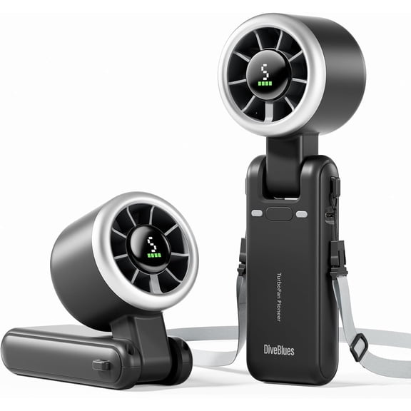 Portable Handheld Turbo Fan | 3 IN 1 Hand/Neck/Desk Fan, Up to 12 Working Hours, 5 Gear Wind, Battery Operated, Travel, Working, Outdoor Activities